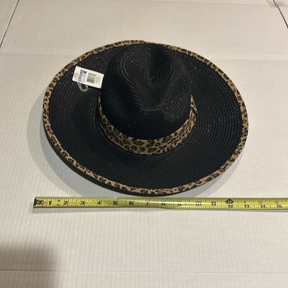NWT Cruise Club leopard trim hat in black brown and tan 100% paper straw - Picture 3 of 7